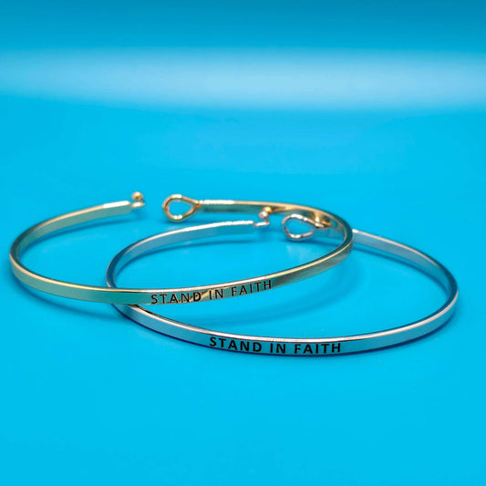 STAND IN FAITH Inspirational Message Bracelet Positive Message Engraved Thin Bangle - Jewelry