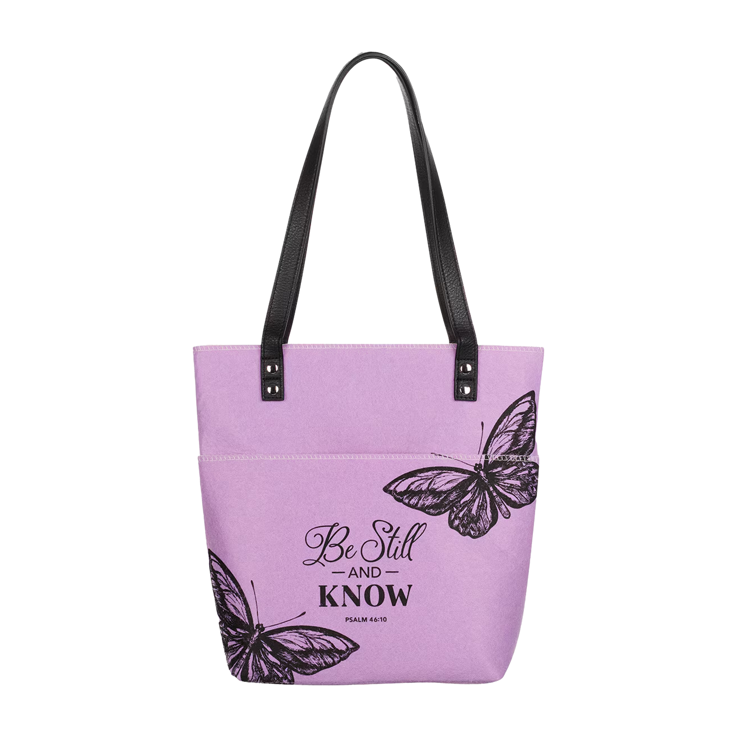 Be Still and Know Purple Butterfly Fashion Felt Bible Tote Bag - Psalm 46:10
