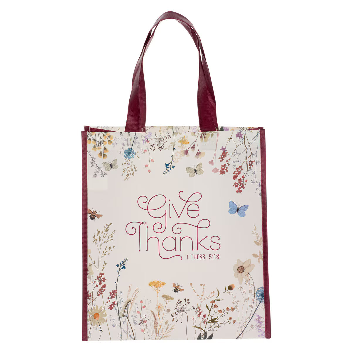 Give Thanks Topsy-Turvy Wildflower Non-Woven Coated Tote Bag - 1 Thessalonians 5:18