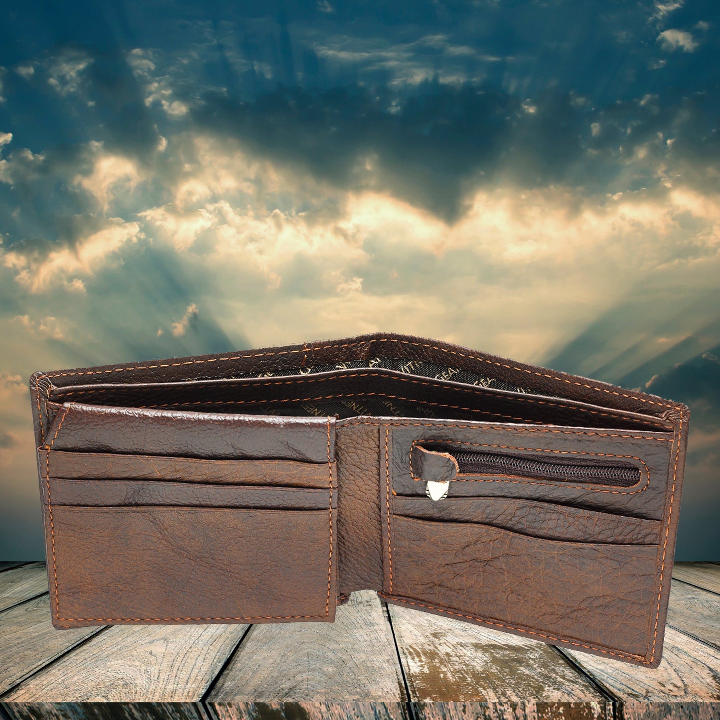 Strong and Courageous Two-tone Brown Full Grain Leather Wallet - Joshua 1:9