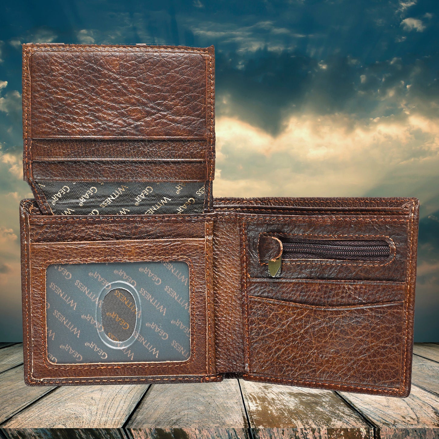 Strong and Courageous Two-tone Brown Full Grain Leather Wallet - Joshua 1:9