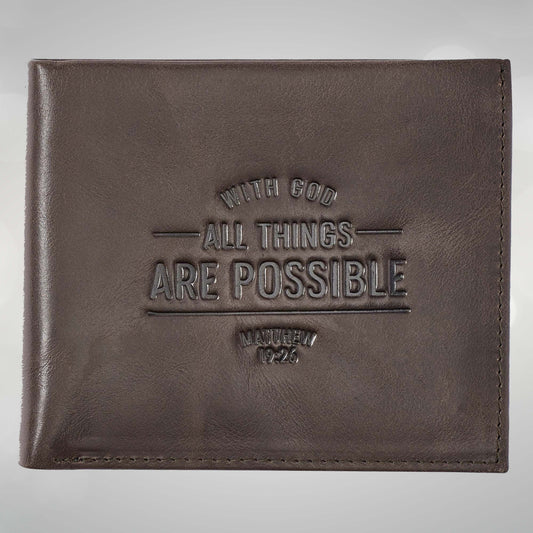 With God All Things Are Possible Brown Genuine Leather Wallet - Matthew 19:26 (Copy)