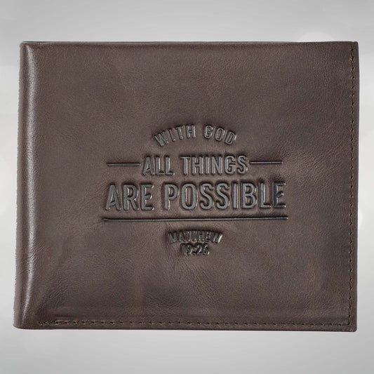 With God All Things Are Possible Brown Genuine Leather Wallet - Matthew 19:26 (Copy)