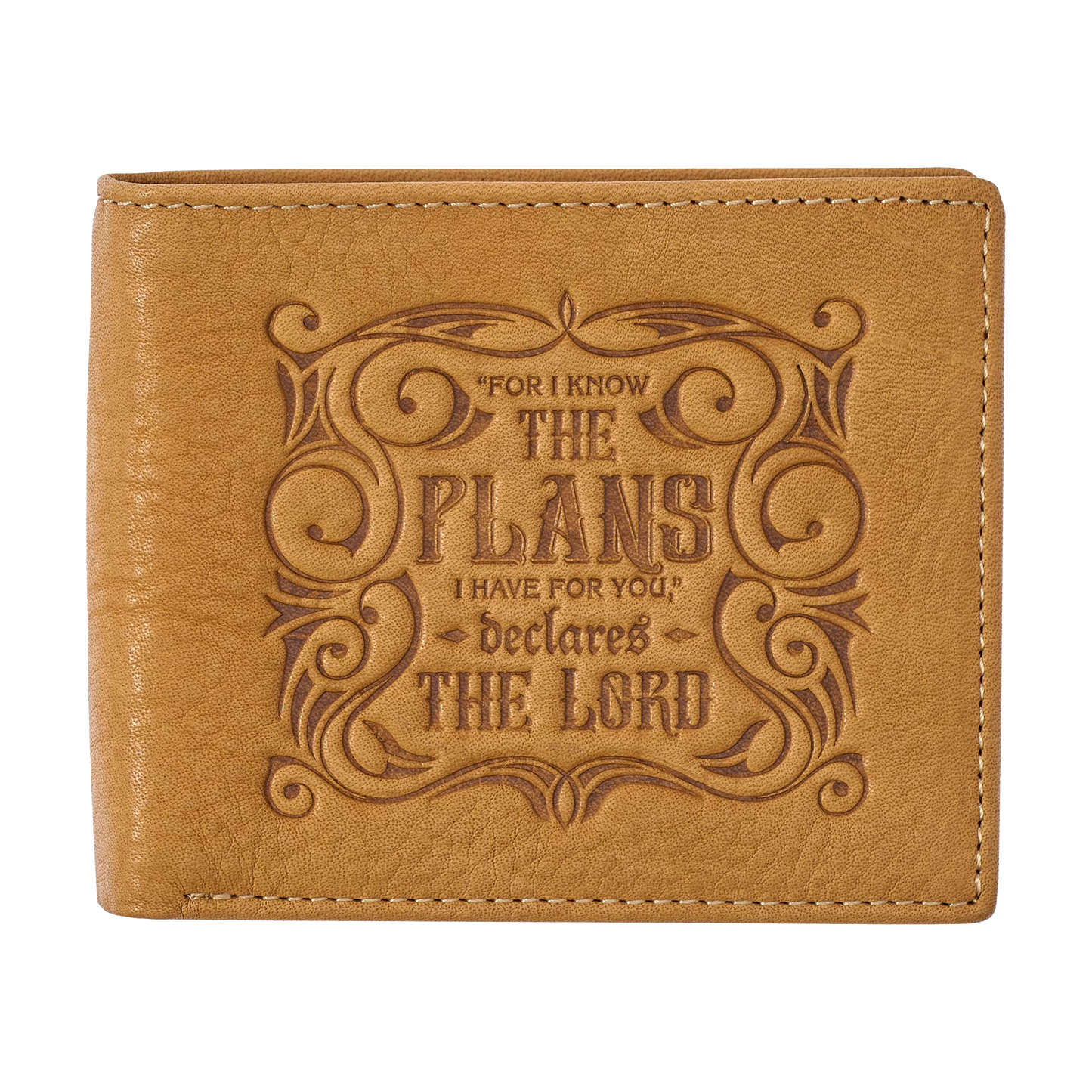 Genuine Leather Wallet for Men and Dads with Scripture Jeremiah 29:11 RIFD Blocking Multi-purpose Slots Credit Card Holders Quality Classic Saddle Tan Leather Bifold Wallet for Men