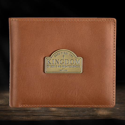 Seek First the Kingdom Saddle Tan Genuine Leather Wallet - Matthew 6:33