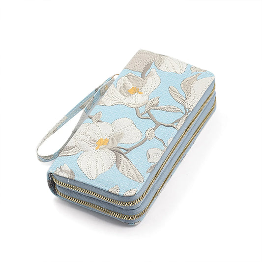 Blue - Florist Wristlet dual-sided zippered