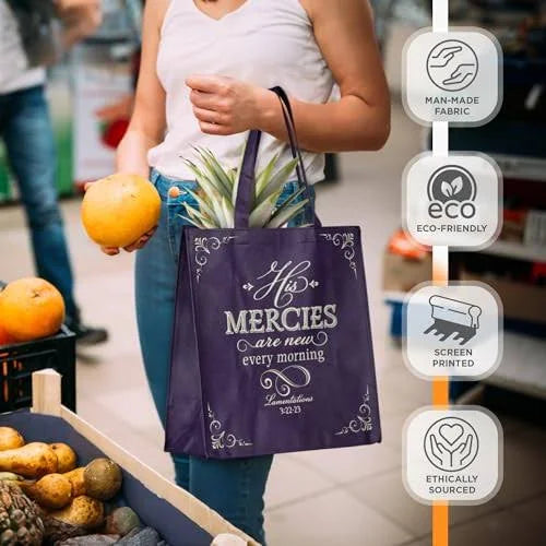 His Mercies are New Purple Amethyst Shopping Tote Bag - Lamentations 3:22-23